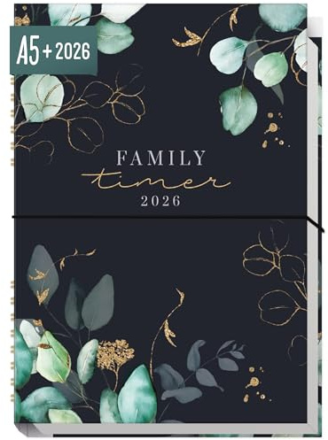 Häfft® Family-Timer 2026 A5+ Mondscheinblüten Familien-Kalender für 4 Personen, Familien-Planer 12 Monate: Jan bis Dez 26, Family-Organizer - nachhaltig & klimafreundlich