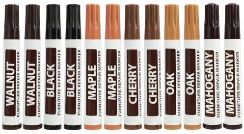 12 Pezzi Marcatori per Riparazione Mobili in Legno, 6 Colori Assortiti per Ritocco e Copertura Graffi su Mobili, Pavimenti in Parquet e Laminato, Porte e Tavoli, Asciugatura Rapida e Sicura