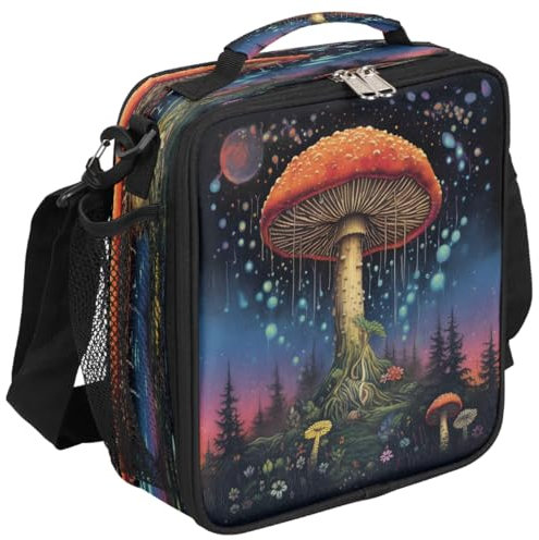 Mexpekil Lonchera térmica a prueba de fugas con diseño de setas tropicales y flores para niños y niñas, lonchera térmica para picnic y trabajo escolar