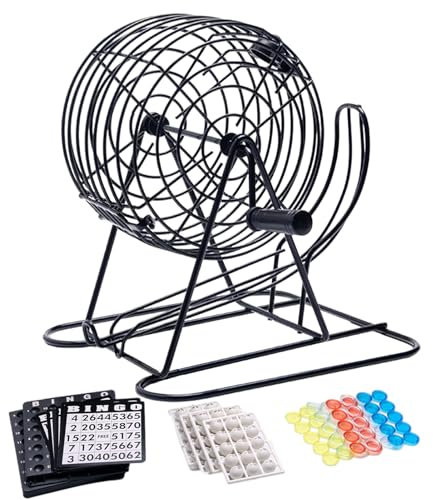 Sulxyi Deluxe Bingo-Set, komplettes Bingo-Zubehör-Set mit Käfig, Tischspiel, Karten, Tickets & Chips, tragbares kompaktes Design für Familienspiele, Partys