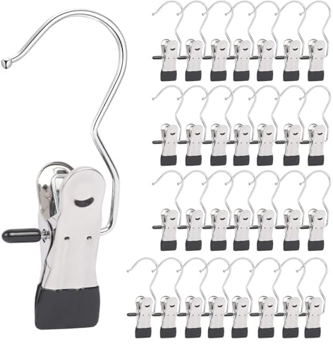 30Pcs Laundry Hook Hanger Clips, Metal Clothes Pegs, Metal Boots Hangers, for Home Travel Coat Hats Towels Socks (30)