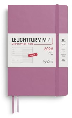 LEUCHTTURM1917 372685 veckokalender och anteckningsbok paperback (B6+) 2026, mjukt skydd, Dusty Rose, engelska