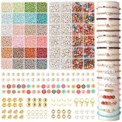 HOLDLEAF Perlen für Armbänder,24Bunte Morandi Glasperlen zum Auffädeln mit 720 A - Z Buchstabenperlen,Armbänder Selber Machen Schmuckherstellung Halsketten Making Kit