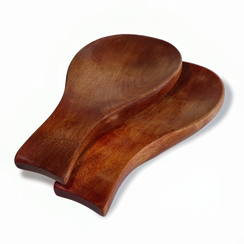 EazyBreezy 2 Pcs Nanmu Wood Spoon Rest Stove Top Spoon Holder Farmhouse Spatula Tong Rest for Kitchen Countertop Utensils - 17.5 x 9.2 cm
