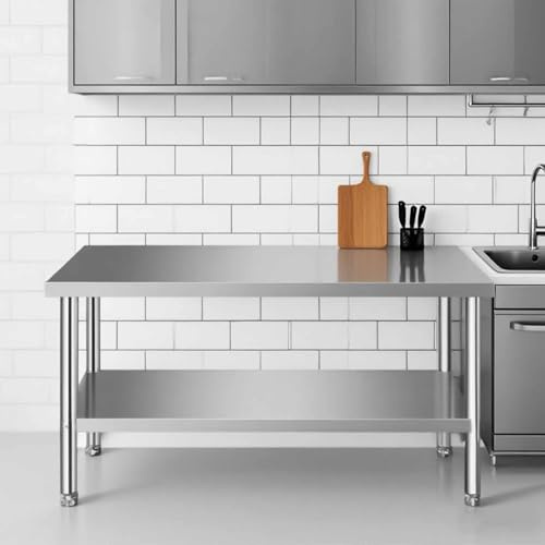 Laohucai Stainless Steel Prep Table, 880 lbs Load Capacity, Heavy Duty Commercial Metal Worktable, Indoor Outdoor Work Table for Kitchen Garage Restaurant Backyard Hotel(2 tier,100x50x80cm)