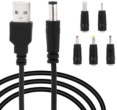 BTFO USB to DC Power Cable, 3.28FT/1M 5V Multi-Function USB Charging Cable with 5.5x2.5mm,4.0x1.7mm,3.5x1.35mm,3.0x1.0mm,2.5x0.7mm Connectors for Tablets Bluetooth Speakers Laptop LED Light