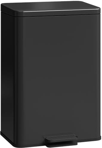HOMCOM 20L Kitchen Bin Soft-Close Lid Stainless Steel Pedal Bin Matte Black | Stay-Open Function, Removable Inner Bucket, Kitchen, Office, Home