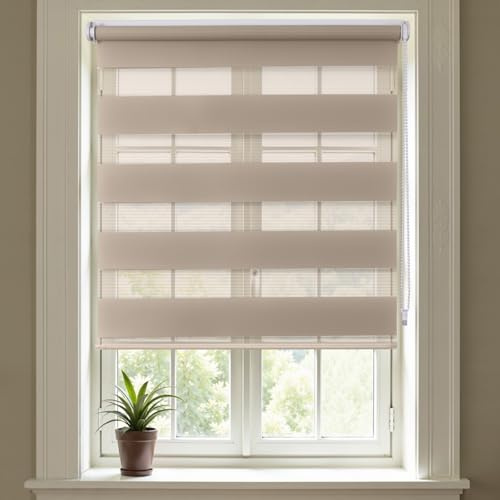 Day and Night Blinds No Drill Zebra Roller Stick on Blind for Windows | No Drilling,Easy Fit,Temporary Door Window Cover for Bedroom Kitchen Bathroom,No Screw,Self Adhesive,Easy Fit,No Tool