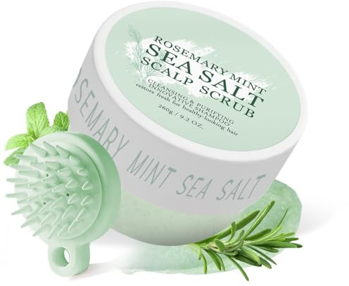 Gommage pour le cuir chevelu au sel marin, romarin et menthe, 260 g, avec brosse de massage - Nettoie et purifie en profondeur, convient à tous les types de cheveux et laisse le cuir chevelu frais.
