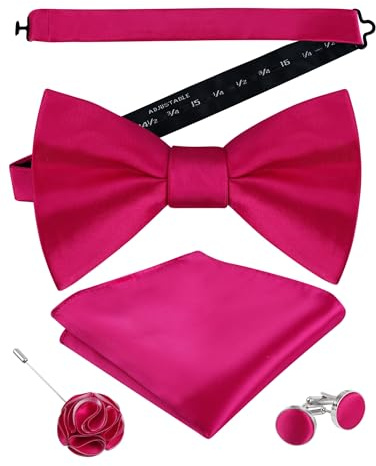 Alizeal Herren Fliege Einstecktuch Manschettenknöpfe und Anstecknadel Set | 4 Stück für Party, Abschlussball, elegantes Geschenk, vorgebundene Fliege, klassische einfarbige Farbe
