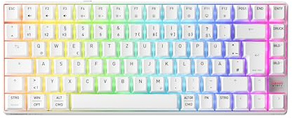 Cherry XTRFY K33 Compact Wireless, Gaming-Tastatur, Deutsch QWERTZ, Weiß | Kabelloses Mem-chanical Keyboard, 75-Prozent-Format, Multi-Device, RGB-Beleuchtung, IP54 Staub- & Spritzwassergeschützt