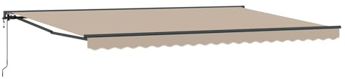 Fisinber Gelenkarmmarkise 500 x 300 cm, Terrassenmarkise für Wandmontage, ausfahrbarer Schattenspender aus Polyester mit PU-Beschichtung, manuelle Handkurbel, Aluminiumrahmen Beige/Schwarz