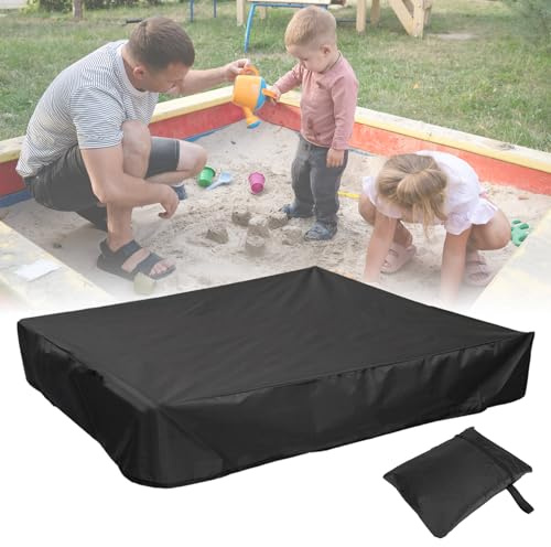 Sandlådeskydd, sandlådefolie, vattentätt sandlådeskydd | 120 x 120 x 20 cm tillverkad av 210D oxfordtyg, med dragsko och förstärkta hörn, lämplig för sandlådor i trädgården – svart