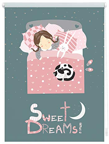 Lichtblick Klemmfix Verdunklungs-Rollo mit Motiv, ohne Bohren, Blickdicht, Seitenzugrollo, Made in Germany, Sweet Dreams - Grau Rosa 90 x 150 cm (B x L)