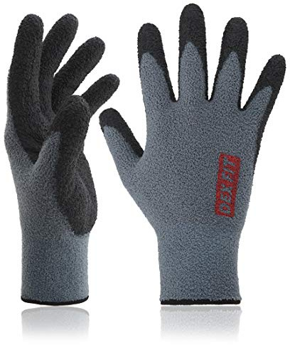 DEX FIT NR450 varma fleecefodrade vinterhandskar, bekväm och elastisk spandex, bra grepp, tunn och lätt, hållbar beläggning av nitril, tvättbar, grå 7 (S) 3 par