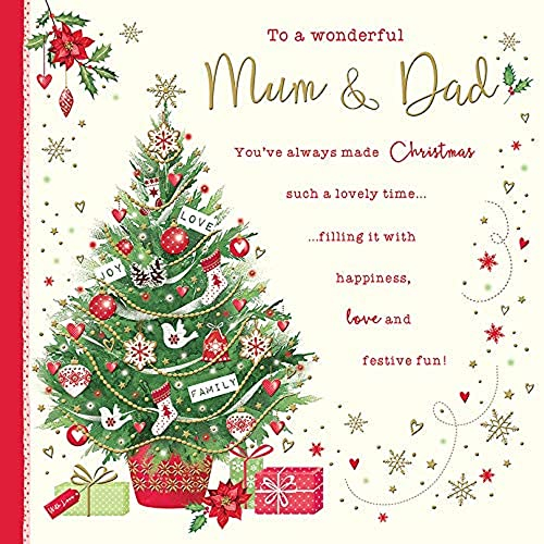 Piccadilly Greetings Traditionelle Weihnachtskarte Mama & Papa, grün|beige|gelb|rot, 223 mm²