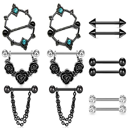 LAURITAMI 14G Brustwarzenpiercing Barbell Shield Piercing Brustwarze Nipplerings Chirurgenstahl Silver Damen 14G