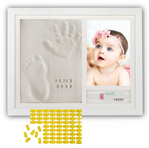 PITI COT Fotorahmen mit Abdruckset van Handabdruck und Fußabdruck von Neugeborenon einschließlich Geburtsarmband und Buchstaben und Zahlen | Originelle Geschenkidee zur Geburt Taufe oder Weihnacht