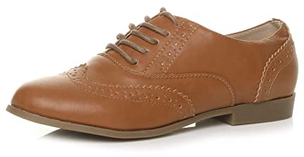 AJVANI Flat Low Heel lace up smart Vintage Oxford Shoes Brogues Size 6 39