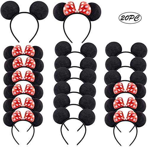 HENBRANDT A 20 PCS of Mickey Minnie Mouse Ears Headband with Red Polka Dot Bow Birthday Halloween Mums Boys Girls Adults Children Hair Accessories-(Set of 20)