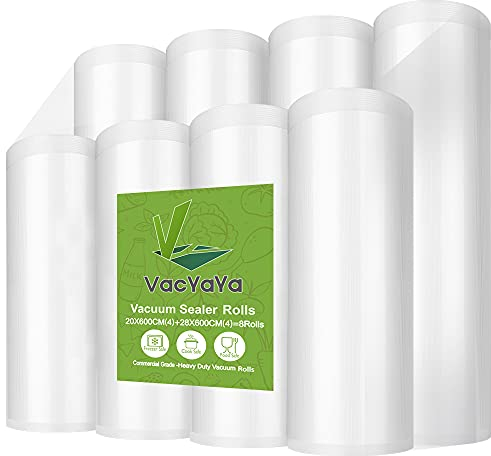 VacYaYa 8 Folienrollen (4)20x600cm und (4)28x600cm Vakuumierrollen für Lebensmittel,BPA-Frei Vakuumierbeutel Sous Vide Beutel Folien für Vakuumierer und Folienschweißgeräte Geeignet