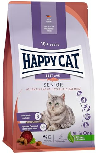 Happy Cat 70610 - Senior Atlantik Lachs - Katzen-Trockenfutter für Katzensenioren ab dem 8. Lebensjahr - 300 g Inhalt