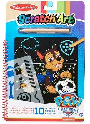 Melissa & Doug | PAW Patrol | Scratch Art Block - Chase Aktivitätenblock zum Enthüllen von Farben für unterwegs |10 Bilder