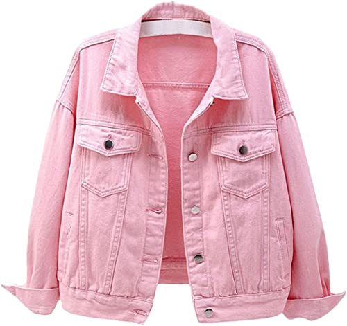 Lazutom Women's Basic Button Down Long Sleeve Denim Jean Jacket