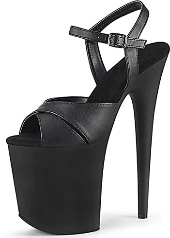 20CM Damen Plateau High Heels Sandalen Mode Schwarz Sexy Stripper Club Pole Dance Party Kleid Schuhe Größe 34-46,Schwarz,38 EU
