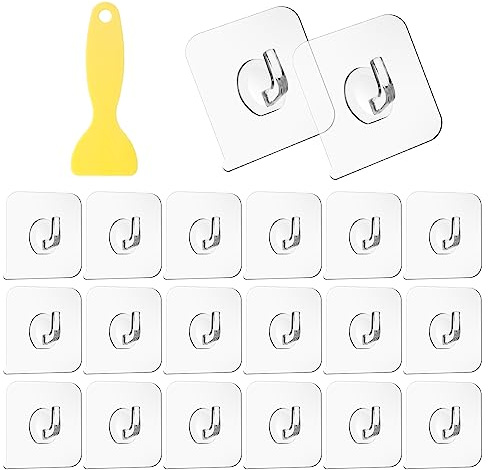 Vaktop Magischer Haken, 20 Stück Transparente Haken, Klebehaken Transparent | Selbstklebende Klebehaken mit Schaber - für Küche, Bad, Toilette Türwand (5kg Max)