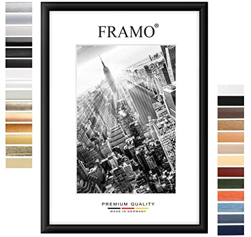 FRAMO35 18x24 Cadre Photo (Noir Matt), Cadre en Bois MDF de 35 mm de Large avec vitre en Verre synthétique incassable et Anti-reflet et paroi arrière Stable