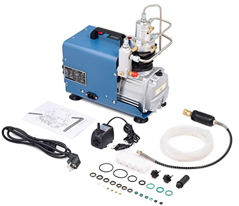 CREWORKS Compressore PCP 300 Bar Pompa PCP Aria Alta Pressione 30MPA Compressa con Pistola d’Aria 4350PSI Compressore d’aria Air Compressore Pump PCP Sospensione (con Pressione Preimpostata)