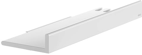 KEUCO Reva Duschablage 35 cm, mit Haken und Duschabzieher, Aluminium weiß matt, Made in Germany, abnehmbar, inkl. Schrauben und Dübel, Duschkorb zum Bohren | Made in Germany, abnehmbar, inkl. Schrauben und Dübel, Duschkorb zum Bohren
