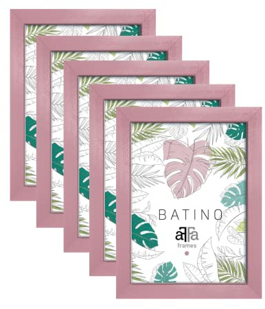 aFFa frames Confezione da 5 Cornici per Foto A4 21x29,7 cm – Cornici in Legno Batino con Vetro Acrilico Frontale e Retro in HDF – Cornici Poster per Certificati, Opere d’Arte e Immagini – Rosa