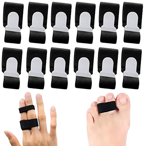runrayay 12 Stück Finger Buddy Wraps, Verstellbarer elastischer Auslöser für Fingerschienen Wraps, Fingerschlaufenbänder für gebrochene, eingeklemmte, geschwollene Finger oder ausgerenkte – Schwarz