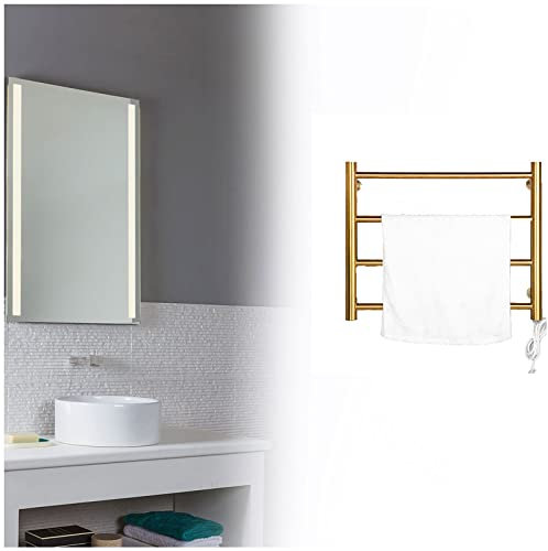 VVLXRIC SèChe Serviette Salle De Bain, Acier Inoxydable 304 Mural SèChe Serviette Soufflant, Taux D'éTanchéIté Ip44 Poli Chauffage Salle De Bain Seche Serviette,4Bars