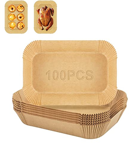 FLOTRUTE Papel de Horno, 100 Unidades, Papel de Horno Cuadrado para Freidora de Aire Caliente, Resistente al Agua y al Aceite, Antiadherente, Papel de Pergamino para Freidora, Horno y Barbacoa