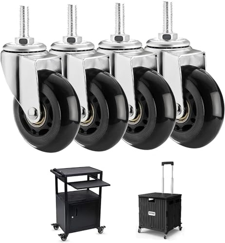 75mm Leise Lenkrolle Mit Bremse ( Belastung 200kg / 4 Stück ), Schwerlastrollen Warenkorbrollen, Ersatz Möbelrolle Transportrollen, Schwenkrollen Mit Gewinde | M8, M10| X(Size:M8*25mm,Color:4 Swivel)