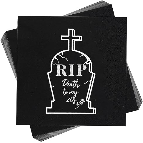 Death to My 20-tal festdekorationer tillbehör 50 st servetter Rip to My 20-tal födelsedagsfest svart festservis, 30-årsdag svart begravning festtillbehör för min ungdom rolig trettioårsdag