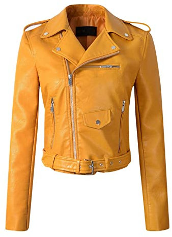 Plus Size Coat Coat Jacket The Belt Fashion Faux Leather Cool Zipper Decoration Jacket Racing Style Biker Jacket Baby Rain Coat (Yellow, S)