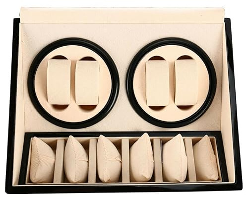Quiltern Automatische Uhrenbeweger Box,Uhrenbeweger für 4+6 Uhren Automatikuhren Uhrendreher Vitrine Beweger Etui 4+6 Uhren Außen Sandelholz und innen weiß