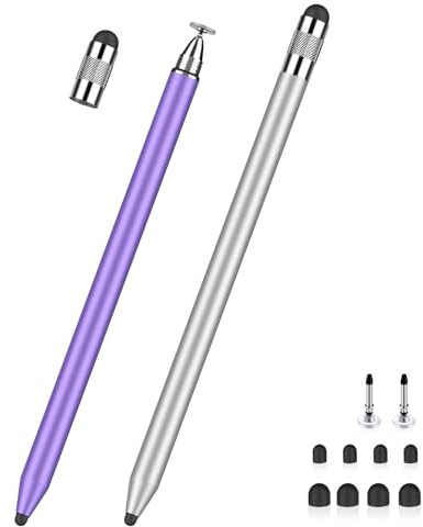 Tablet Stift MEKO 2er Pack Touchscreen Stift 3 in 1 Gummi Disc Stylus Touch Pen für alle Tablets/Handys wie i-Phone i-Pad Pro/Mini/iWatch/Samsung Huawei Xiaomi Surface Chromebook Silber+Violett