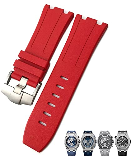 AMSOH Weiche FKM Fluoro Gummi Uhrenarmband 28mm Für AP Strap Audemars Piguet ROYAL OAK OFFSHORE Tauchen Wasserdicht Sport Uhr Band, 28x24mm, Achat