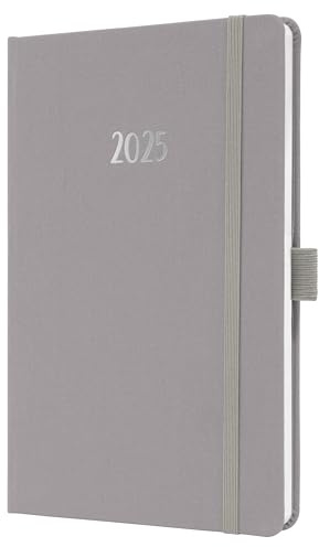 SIGEL J5403 Wochenkalender 2025 A5, Jolie, grau, Hardcover mit Textileinband, Gummiband, Stiftschlaufe, Einstecktasche, 174 Seiten, vegan, Buchkalender, Terminplaner