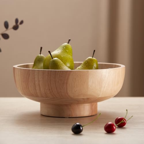 IVE Design Wood Fruit Bowl for Kitchen Counter, 12-inch Diameter Large Wooden Fruit Bowl, Natural Wood