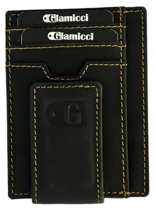 Glamicci Magnetische Geldklammer Geldbörse für Herren | Schlanke Brieftasche für Herren & RFID-blockierendes Kartenetui aus Leder | Minimalistische Geldbörse für Herren, Hunter Black, Free Size,