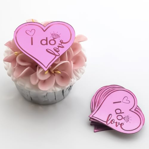 I Do Love Cupcake Toppers Engraved Discs - Pack of 6 - Hen Party Cupcake Toppers - Engagement Cupcake Toppers - Acrylic Mirror Cake Topper - Rose