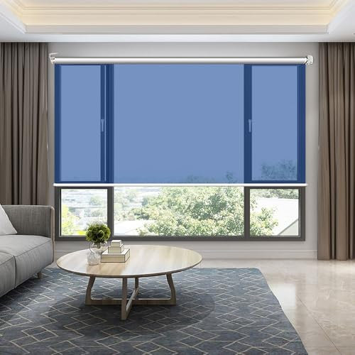 Einweg Sichtschutzfolie Blau Herunterziehbare Jalousien für Privatsphäre Daytim Sonnenschutz Rollos Thermische Isolierung Fenster Gardinen Breite 40 50 60 70 80 90 100 110 120 130 140 150 160CM(W160X1