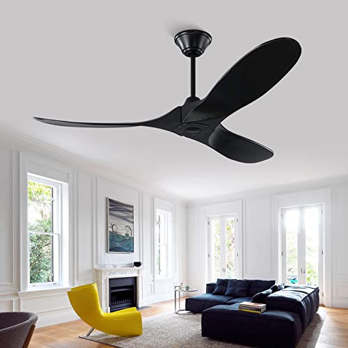 Ventilatore da soffitto per esterni, 177 cm, moderno, senza luce, ventilatore da soffitto grande con telecomando, 3 ali in legno, silenzioso, 6 velocità, 4 timer, motore DC, funzionamento invernale