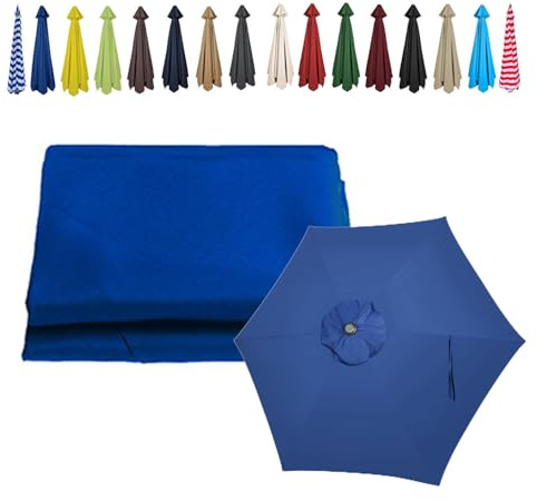Sonnenschirm Ersatzbezug Bespannung Mit 200cm 250cm 270cm 300cm Marktschirm Ersatzabdeckung 6 Streben, Gartenschirm Ersatz-Regenschirmstoff Für Hof Strand Pool (nur Dach)(Sapphire blue,300cm+10ft)